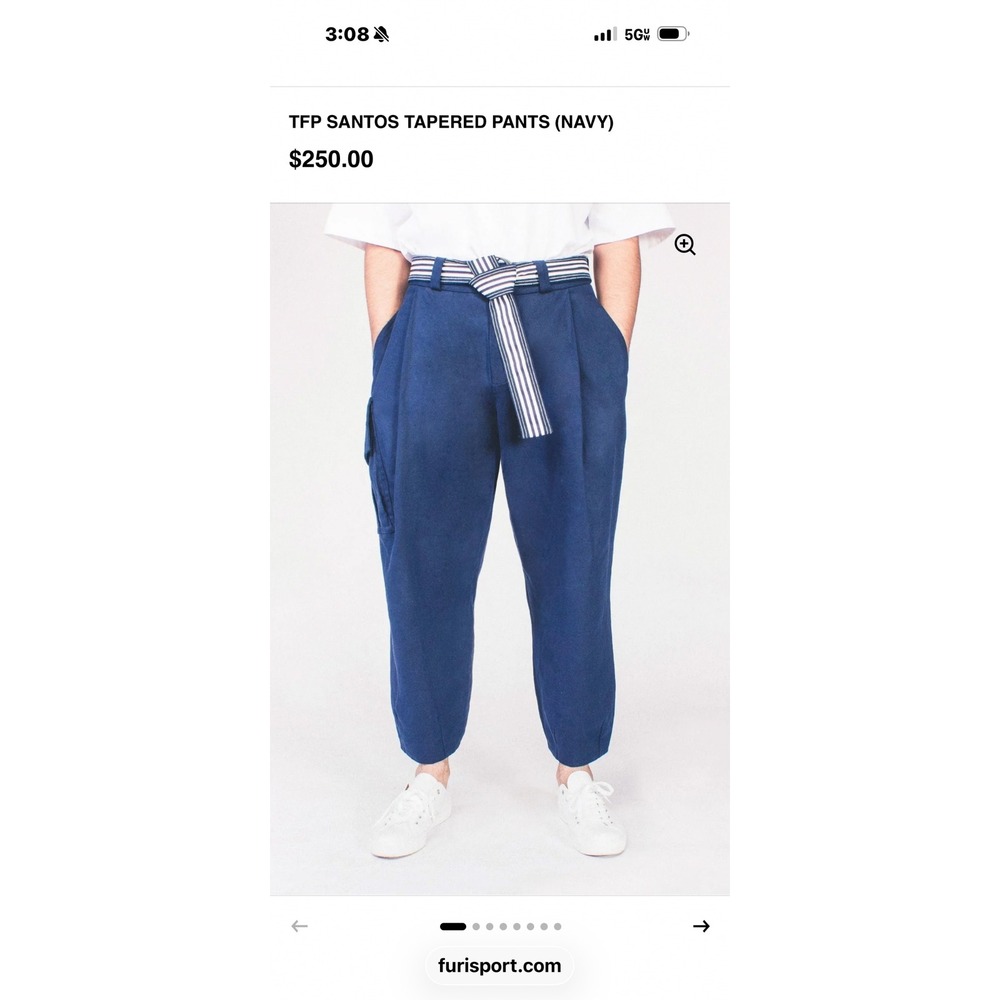 TFP Santos Tapered Cargo Baggy Pants Navy Pockets Belted Cotton Linen Blend SzM